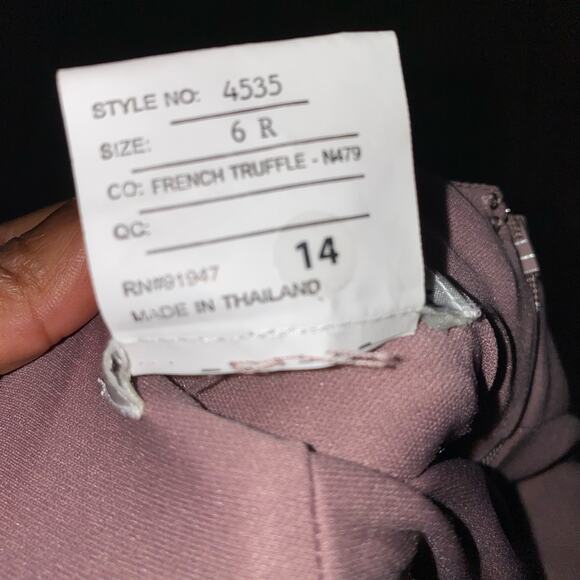 Dessy Group Bateau Neck Open Cowl Back Trumpet Gown in French Truffle Size 6R - Picture 13 of 14